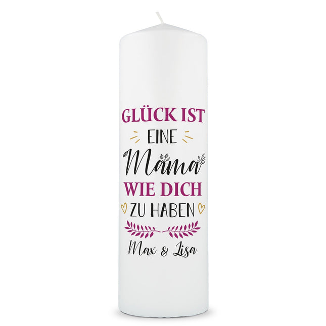 SEO. Große Kerze "Glück ist eine Mama" mit Namen - Geschenk für Mama zum Muttertag - Linkreich