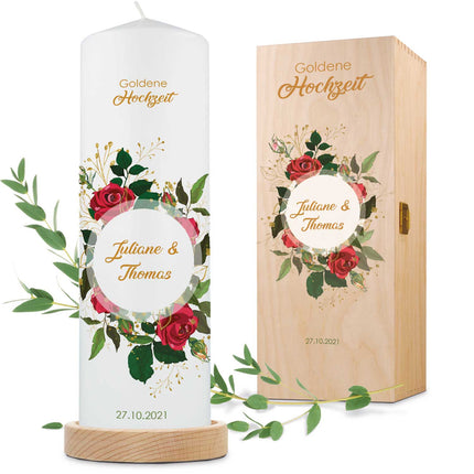 SEO. Große Kerze "Goldene Hochzeit" - Hochzeitskerze mit Namen, Datum & Wunschtext - ohne Kiste Linkreich