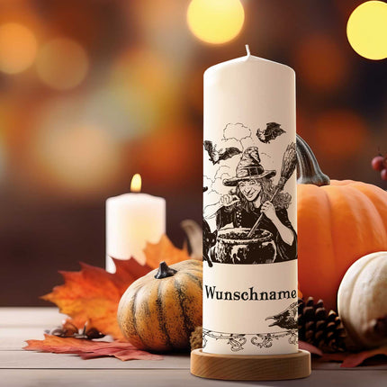 SEO. Große Kerze "Hexentrank" mit Namen zu Halloween - Linkreich