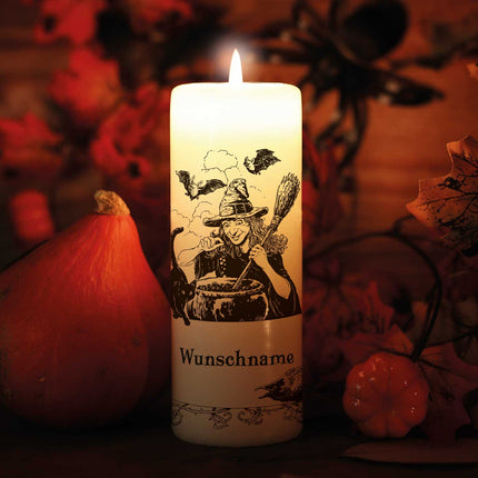 SEO. Große Kerze "Hexentrank" mit Namen zu Halloween - Linkreich