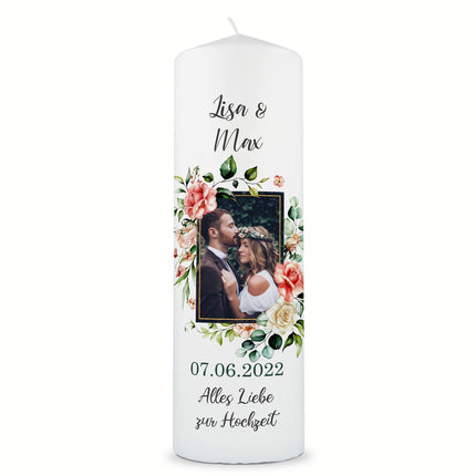 SEO. Große Kerze - "Hochzeitsfoto" - Hochzeitskerze mit Foto, Namen, Datum & Wunschtext - ohne Kiste Linkreich