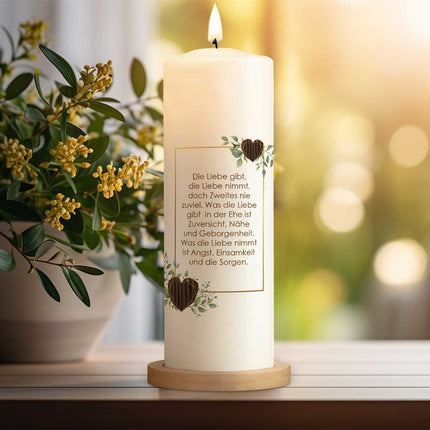 SEO. Große Kerze "Hölzerne Hochzeit" - Hochzeitskerze mit Namen, Datum & Wunschtext - ohne Kiste Linkreich
