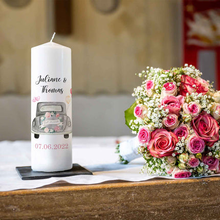 SEO. Große Kerze "Just Married" - Hochzeitskerze mit Namen, Datum & Wunschtext - Linkreich