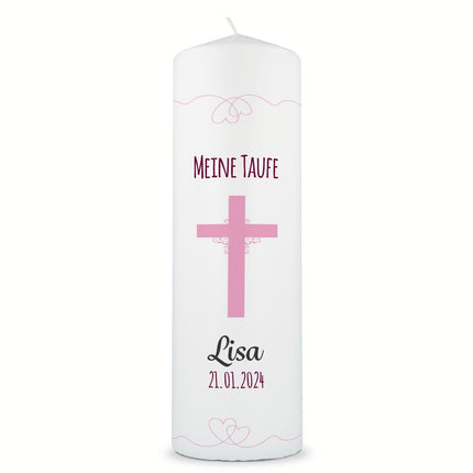 SEO. Große Kerze "Kreuz" - Taufkerze mit Namen, Datum & Taufspruch - Mädchen Linkreich
