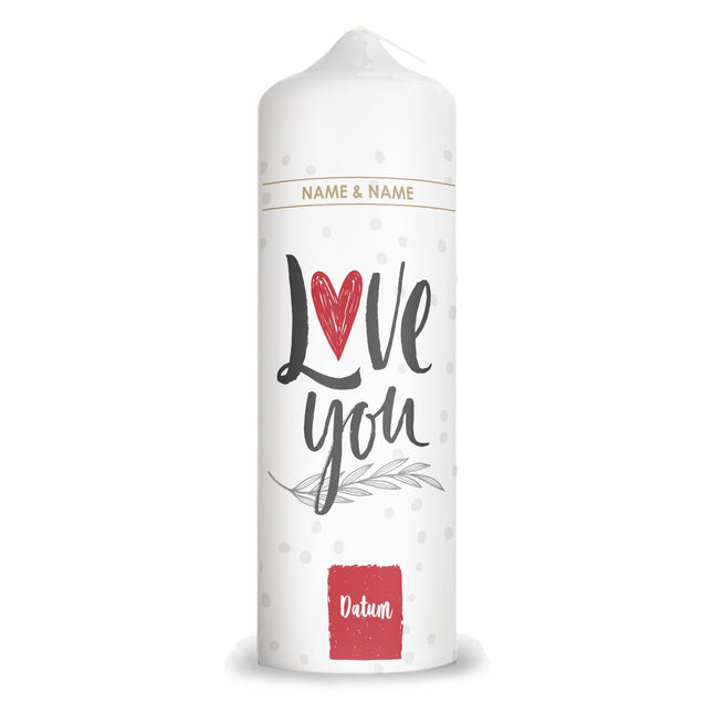 SEO. Große Kerze "Love You" mit Namen & Datum für Paare - Linkreich