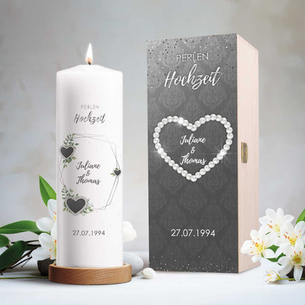 SEO. Große Kerze "Perlenhochzeit" - Hochzeitskerze mit Namen, Datum & Wunschtext - ohne Kiste Linkreich