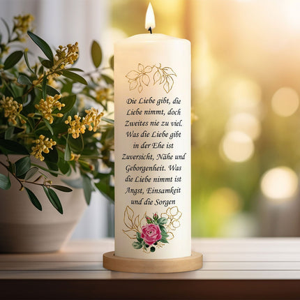 SEO. Große Kerze "Pink Rose" - Hochzeitskerze mit Namen, Datum & Wunschtext - mit Kiste Linkreich