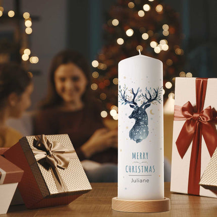 SEO. Große Kerze "Rentier" bedruckt mit Namen zu Weihnachten - Linkreich