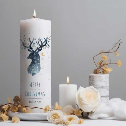 SEO. Große Kerze "Rentier" bedruckt mit Namen zu Weihnachten - Linkreich