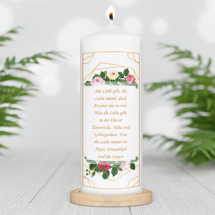 SEO. Große Kerze "Rosen" - Hochzeitskerze mit Namen, Datum & Wunschtext - Linkreich