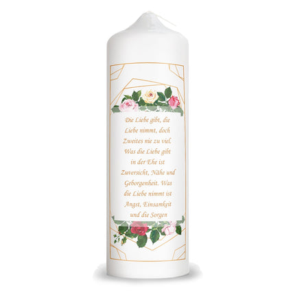 SEO. Große Kerze "Rosen" - Hochzeitskerze mit Namen, Datum & Wunschtext - Linkreich
