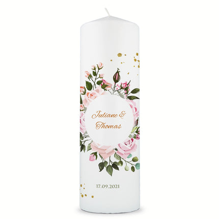 SEO. Große Kerze "Summer & Flower" - Hochzeitskerze mit Namen, Datum & Wunschtext - ohne Kiste Linkreich