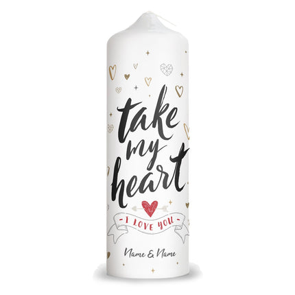 SEO. Große Kerze "Take my Heart" mit Namen für Paare - Linkreich