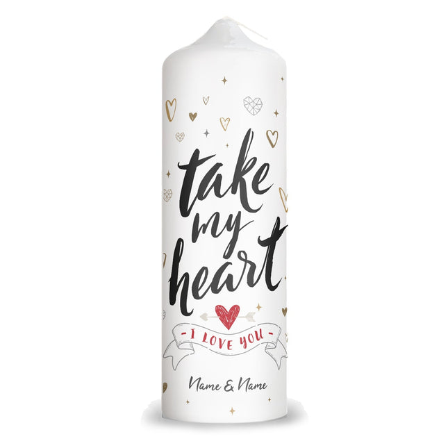 SEO. Große Kerze "Take my Heart" mit Namen für Paare - Linkreich