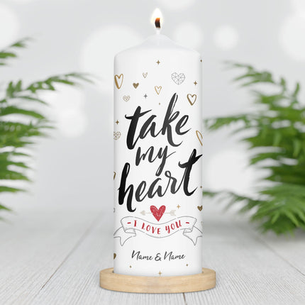SEO. Große Kerze "Take my Heart" mit Namen für Paare - Linkreich