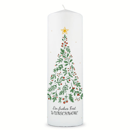 SEO. Große Kerze "Tannenbaum" bedruckt mit Namen & Wunschtext zu Weihnachten - Linkreich