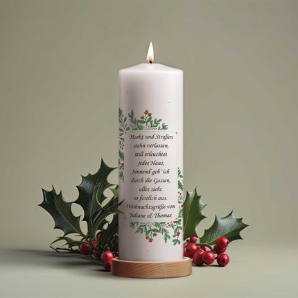 SEO. Große Kerze "Tannenbaum" bedruckt mit Namen & Wunschtext zu Weihnachten - Linkreich