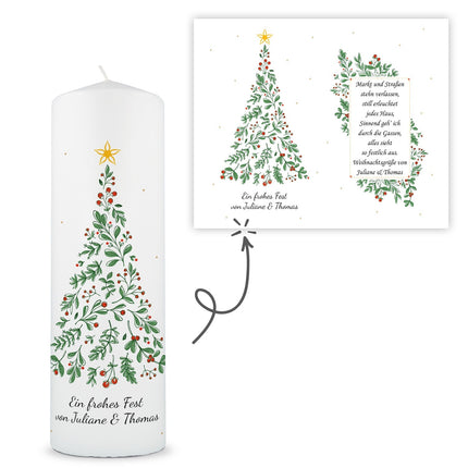 SEO. Große Kerze "Tannenbaum" bedruckt mit Namen & Wunschtext zu Weihnachten - Linkreich