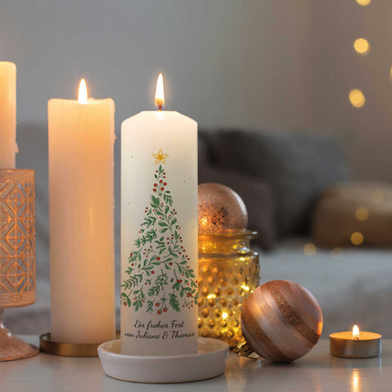 SEO. Große Kerze "Tannenbaum" bedruckt mit Namen & Wunschtext zu Weihnachten - Linkreich
