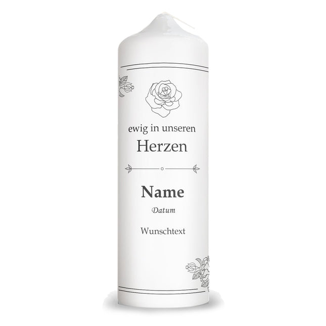 SEO. Große Kerze "Vintage Rosen" - Trauerkerze mit Namen, Datum & Wunschtext - Linkreich