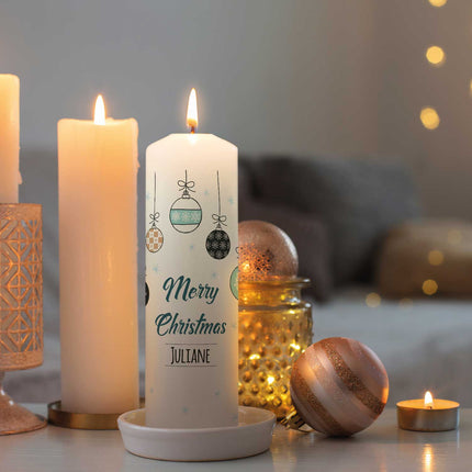 SEO. Große Kerze "Weihnachtskugel" mit eigenem Namen zu Weihnachten - Blau Linkreich