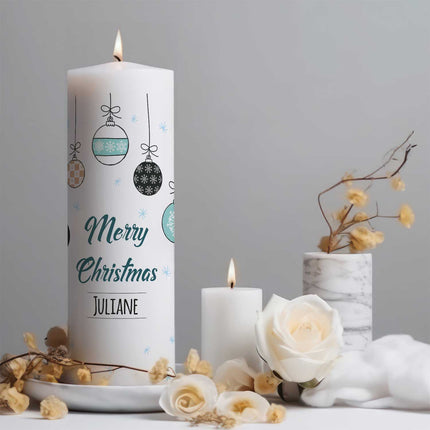 SEO. Große Kerze "Weihnachtskugel" mit eigenem Namen zu Weihnachten - Blau Linkreich