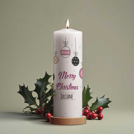 SEO. Große Kerze "Weihnachtskugel" mit eigenem Namen zu Weihnachten - Lila Linkreich
