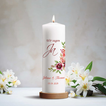 SEO. Große Kerze "Wir sagen Ja" - Hochzeitskerze mit Namen, Datum und Wunschtext - Linkreich