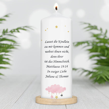SEO. Große Kerze "Wolkenschaukel" - Trauerkerze mit Namen, Datum & Wunschtext - Rosa Linkreich