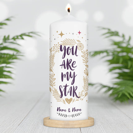 SEO. Große Kerze "You are my Star" mit Namen für Paare - Lila Linkreich