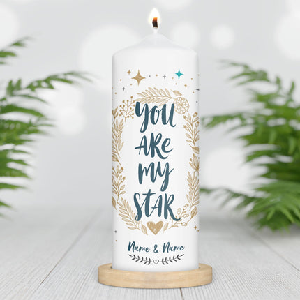 SEO. Große Kerze "You are my Star" mit Namen für Paare - Blau Linkreich
