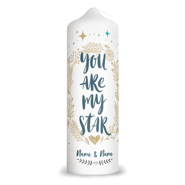 SEO. Große Kerze "You are my Star" mit Namen für Paare - Blau Linkreich