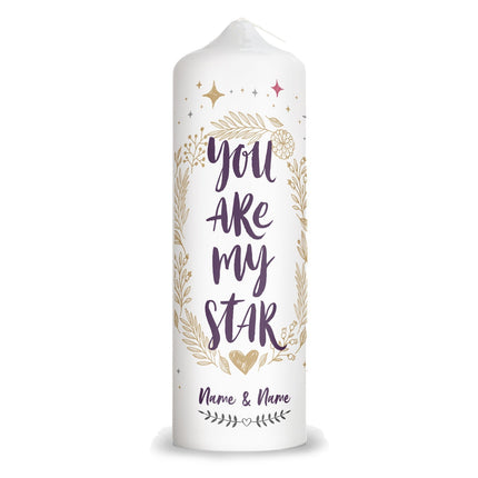 SEO. Große Kerze "You are my Star" mit Namen für Paare - Lila Linkreich