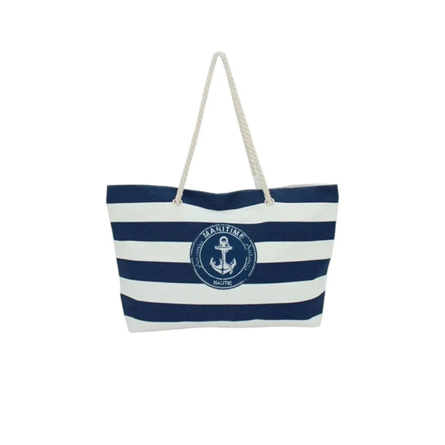 XXL Strandtasche » Maritime Streifen und Anker in blau/weiß » große Familien Handtasche ca. 66 x 40 cm » Maritim Optik Tasche » Badetasche mit Reißverschluss