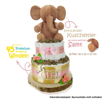 Große Windeltorte 2-stöckig | LITTLE PEANUT rosa | personalisierbar