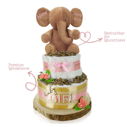 Große Windeltorte 2-stöckig | LITTLE PEANUT rosa | personalisierbar