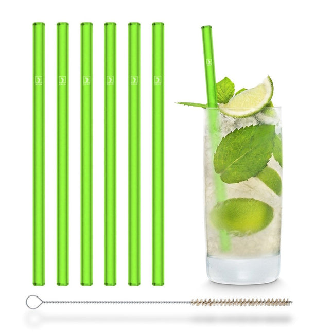 SEO. Grüne Glasstrohhalme 6x 20cm Gerade - NEON - Linkreich
