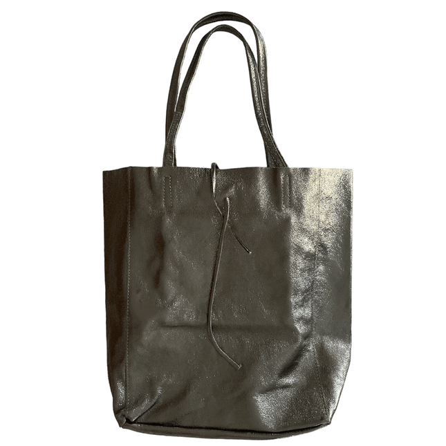 Leder Shopper mit Innentasche Altsilber