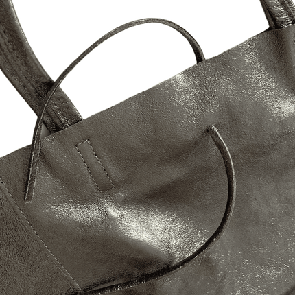 Leder Shopper mit Innentasche Altsilber