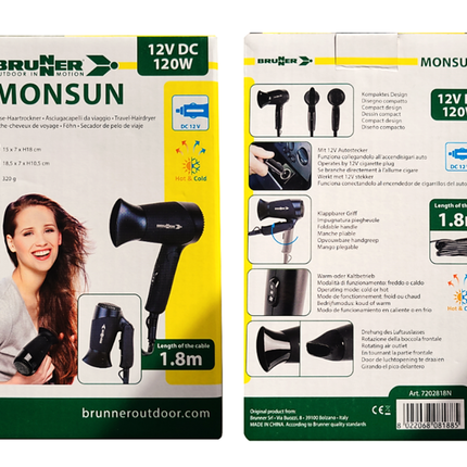 Haartrockner Monsun 12V Brunner Reise Fön 1.8m Kabel