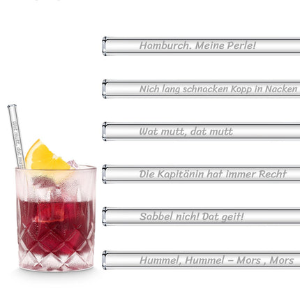 Hamburg Sprüche Glasstrohhalme Edition 6 gravierte lustige Norddeutsch Witze (Glastrinkhalme) kaufen bei Linkreich – Jetzt entdecken!