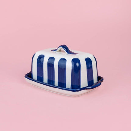 SEO. Handgefertigte Keramik - Butterdose Costa Azul – Blau & Weiß | Alfar Tierra Cocida - Linkreich