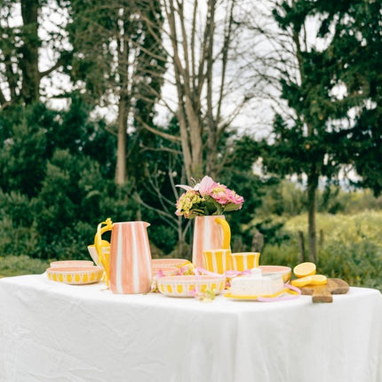 SEO. Handgefertigte Keramik - Servierschale Valentina – 1,5 l Rosa & Gelb | Alfar Tierra Cocida - Linkreich