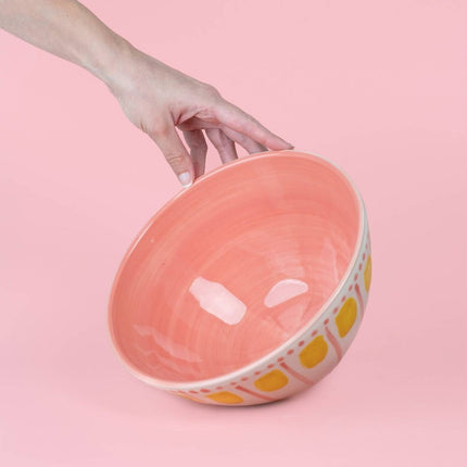 SEO. Handgefertigte Keramik - Servierschale Valentina – 1,5 l Rosa & Gelb | Alfar Tierra Cocida - Linkreich