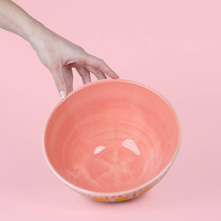 SEO. Handgefertigte Keramik - Servierschale Valentina – 1,5 l Rosa & Gelb | Alfar Tierra Cocida - Linkreich