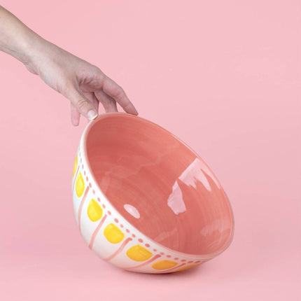 SEO. Handgefertigte Keramik - Servierschale Valentina – 1,5 l Rosa & Gelb | Alfar Tierra Cocida - Linkreich