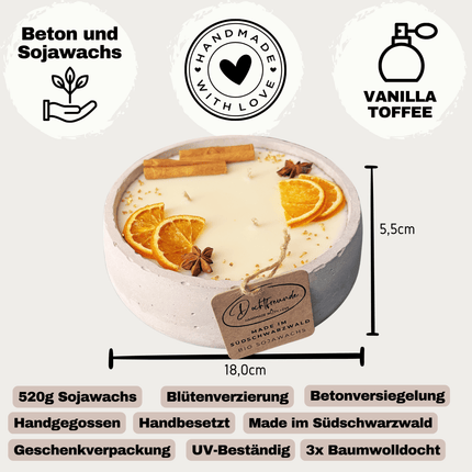 Handgemachte Betonkerze "Big Grey" 3x Baumwolldocht mit Duft Vanilla Toffee von DochtFreunde (Duftkerze) kaufen bei Linkreich – Jetzt entdecken!