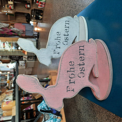 SEO. Hase Holz mit Ständer rosa oder grau - rosa Linkreich
