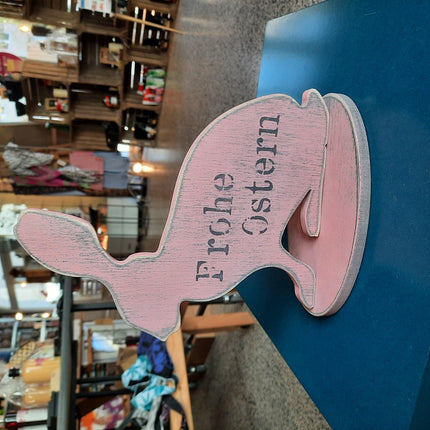 SEO. Hase Holz mit Ständer rosa oder grau - rosa Linkreich