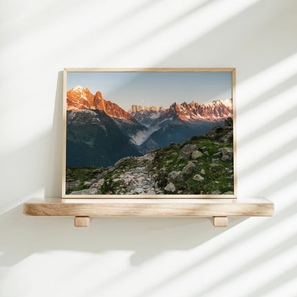 Mont Blanc Massif Sunset Wall Art - Chamonix Print with Mer de Glace View